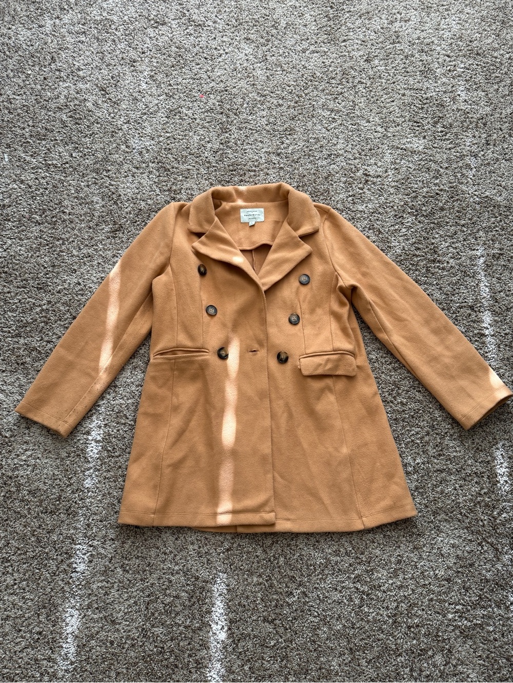 Haute Monde Double-Breasted Pea Coat in Camel Tan
